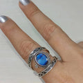 Antique Silver Blue Oval Cabochon Wrap Finger Ring Sizes 6-10 view 3
