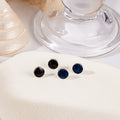 Silver Round Front Back Stud Earrings Black Navy Glitter view 2