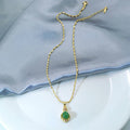Gold Green Cabochon Teardrop Pendant Necklace Twisted Chain view 4