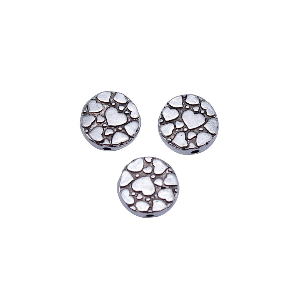 10x10x3mm 1.05g Antique Silver Zinc Alloy Round Heart Pattern Small Hole Spacer Beads for DIY Jewelry