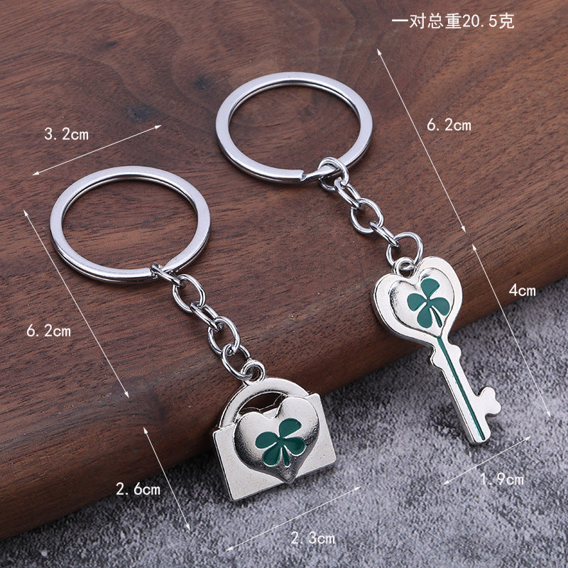 Lucky Four-Leaf Clover Zinc Alloy Couple Keychain Gift Set