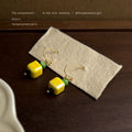 Yellow Glazed Ceramic Cube Drop Earrings Gold Fishhooks view 3