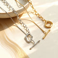 Long Toggle OT Clasp Chain Necklace Gold Steel Two-Tone view 2