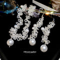 White Floral Necklace and Drop Earring Jewelry Set view 4