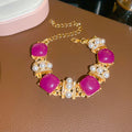 Gold Magenta Resin Pearl Crystal Necklace Earrings Bracelet view 8