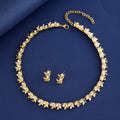 Black Gold Tone Leaf Pearl Look Metal Necklace and Earring Set view 3