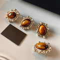 Amber Oval Stud Earrings with Clear Crystal Halo Frames view 2