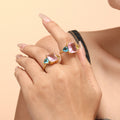 Gold Open Ring Pink Emerald-Cut Zircon Side Accents view 2