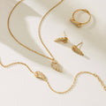 Zircon Angel Wing Necklace Bracelet Earring Ring Gold view 3