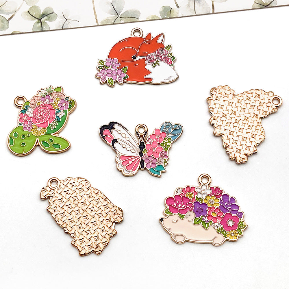 Enamel Zinc Alloy Butterfly Flower Enamel Charm Pendants