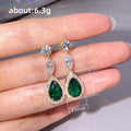 Gold Tone Green Teardrop Halo Drop Earrings Clear Accents view 4