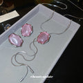 Pink Cat-Eye Resin Oval Stud Earrings And Slide Necklace view 4