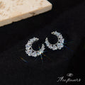 Silver Tone Crescent Moon Stud Earrings Clear Mixed CZ view 4