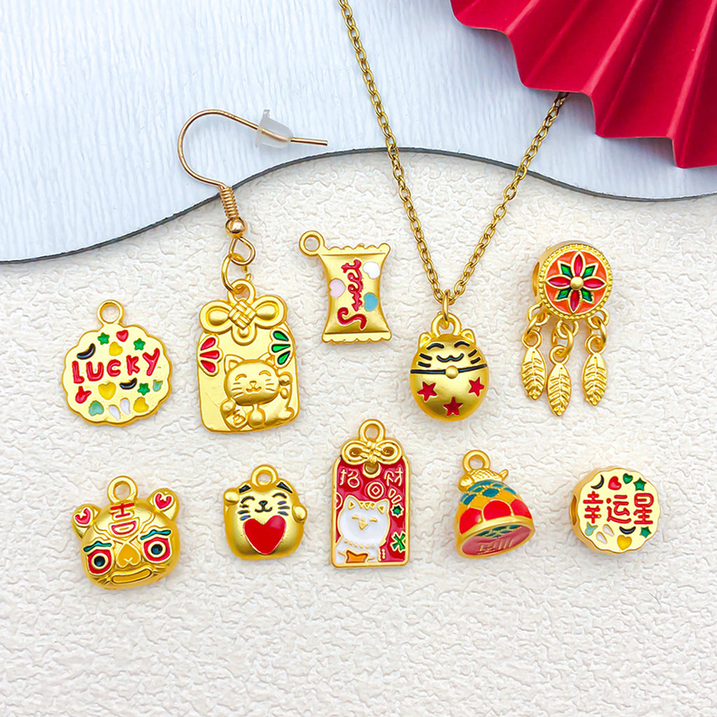 Gold Tone Zinc Alloy Lucky Cat Luck Charm Pendant for DIY Bracelet Necklace Keychain