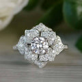 Silver Tone Layered Floral Cluster Statement Ring With Polished Clear Stone Detail view 2