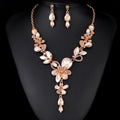 Black Silver Tone Champagne Floral Vine Crystal Five Designs Metal Necklace and Earring view 1