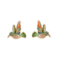 Gold Tone Multicolor Enamel Hummingbird Stud Earrings For Women view 5