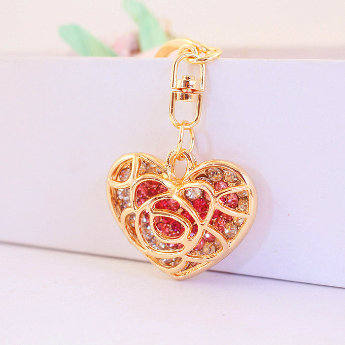 Rhinestone Hollow Heart Car Keychain Metal Love Bag Charm Gift