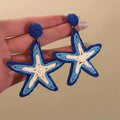 Blue Floral and Beaded Drop Earrings in Thirty Three Designs view 1