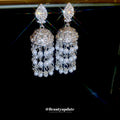 Silver Tone Beaded Chandelier Earrings With Clear Crystals view 4