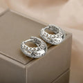 Silver Gold Tone Filigree Floral Pave Huggie Hoop Earrings view 2