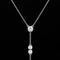 White Gold Double Round Clear Y Lariat Pendant Necklace Alloy view 2