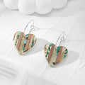 Striped Wood and Resin Heart Hoop Earrings in Four Colors view 2