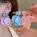 Sheer Fabric Petal Stud Earrings in Pink Purple and Blue view 1