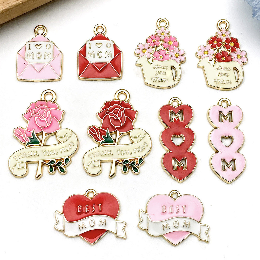Zinc Alloy Enamel Pink Flower Charm Pendant for DIY Bracelet Necklace Keychain