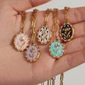 Gold Paperclip Chain Tulip Enamel Oval Pendant Necklace view 4