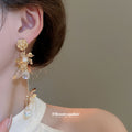 Gold Floral Crystal Cascade Stud Earrings Statement Pair view 3