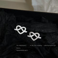 Silver Tone Clear Stone Double Heart Pretzel Knot Stud Earrings view 4