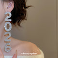 Crystal Numeral Statement Drop Earrings in Silver Tone view 4