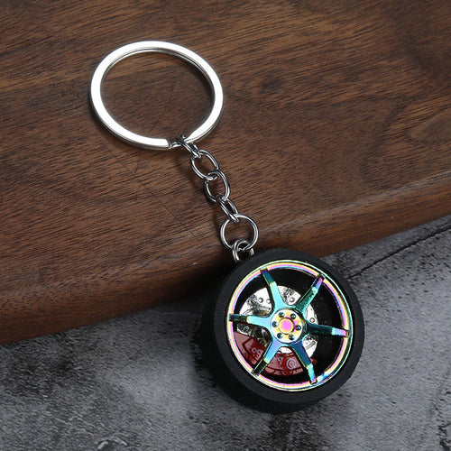 Car Brake Disc Wheel Rim Metal Keychain Tire Style Accessory