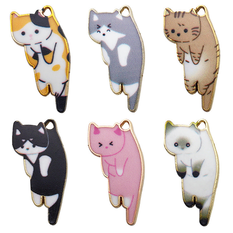 Enamel Zinc Alloy Cat Charm Pendant 12x25mm for DIY Earrings Hair Accessories