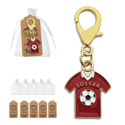 Red soccer jersey keychain with organza bags and thank-you tags