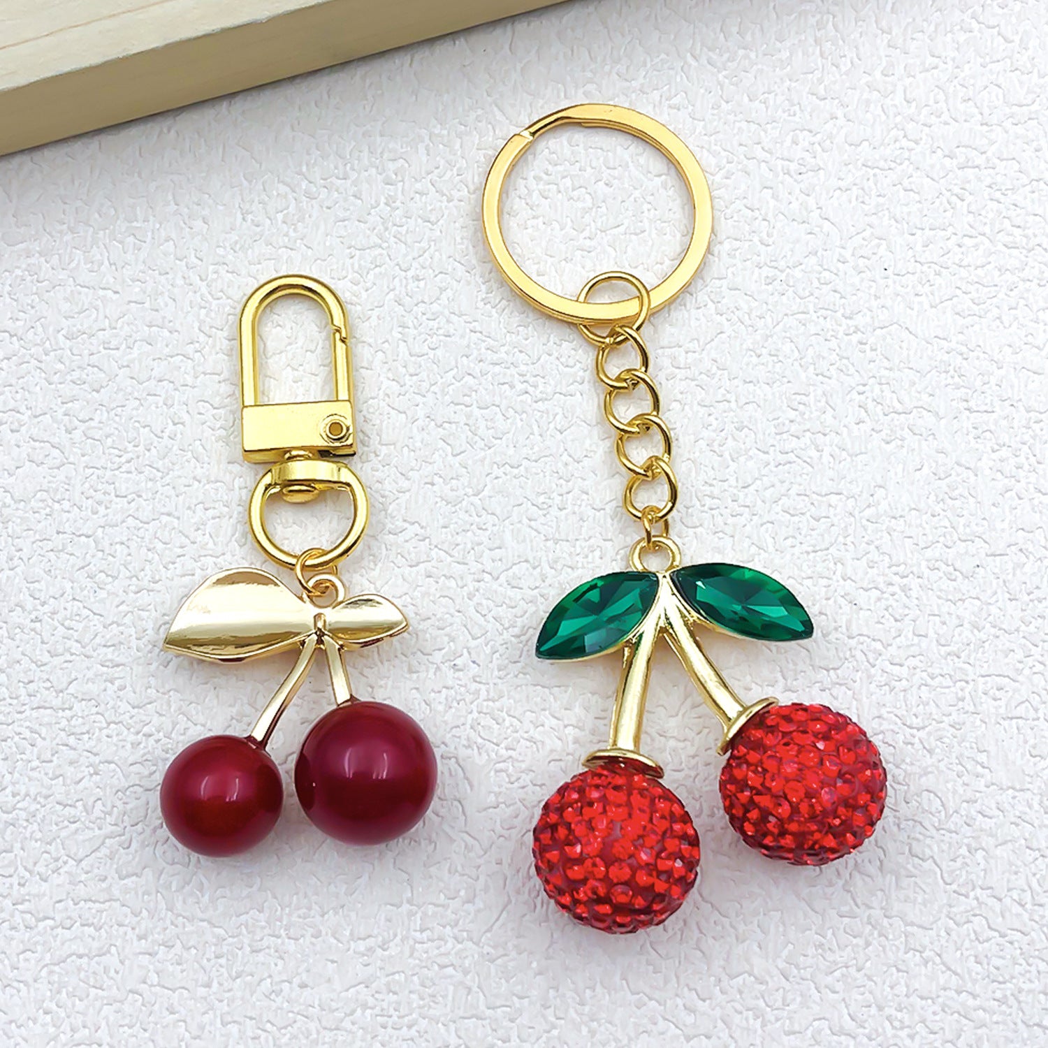 Acrylic Rhinestone Red Cherry Charm Pendant for DIY Bag Keychain and Jewelry Accessories
