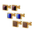 Square Tiger Eye Cat Eye Stud Earrings Gold Steel Frames view 5