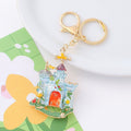 Enamel Fairy Castle Metal Keychain Gold Tone Clip Ring view 2