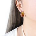 Teardrop Resin Stud Earrings Purple Or Amber Gold Silver view 9