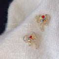 Gold Tone Crystal Pave Bow Studs Multicolor Center Stones view 4