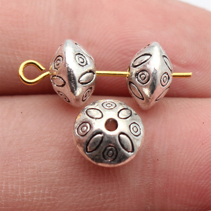 Antique Silver Engraved Eye Motif Lentil Metal Spacer Bead