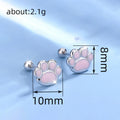 Silver Pink Enamel Paw Print Ball Back Stud Earrings view 4