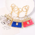 Rhinestone Handbag Keychain Gold Clasp Marble Enamel Colors view 1