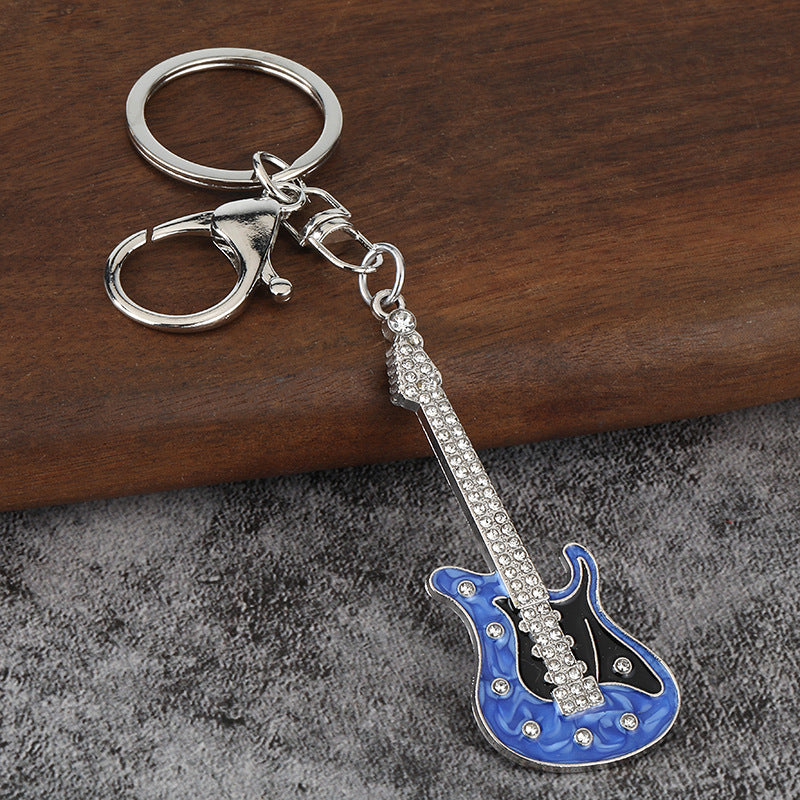 Mini Electric Guitar Enamel Keychain Metal Instrument Bag Charm