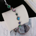 Silver Multicolor Crystal Star Link Bracelet Green Pink Blue view 2
