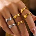 Irregular Dent Band Ring Titanium Steel Gold Or Steel Finish view 3