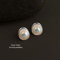 Silver Tone Irregular Oval White Pearlescent Center Stud Earrings view 1
