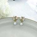 Pink Peach Enamel Flower Wreath Pearl Drop Earrings view 4