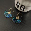 Blue Green Abalone Look Semicircle Gold Hook Earrings view 6
